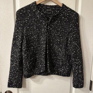 Massimo Dutti | Black Metallic Knit Open Front Cardigan Sweater Wool Mohair M